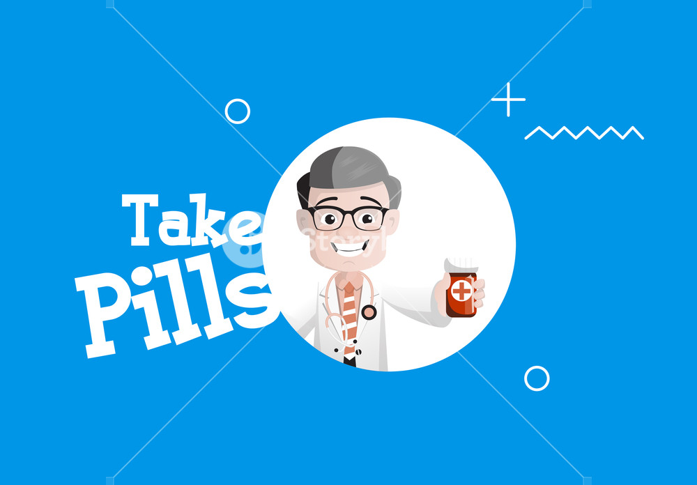 1000x696 Smiling Urologist Doctor Presenting Pill Bottle Vector Royalty