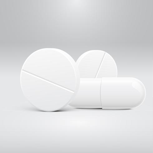 490x490 White Pill On A Grey Background, Realistic Vector Illustration