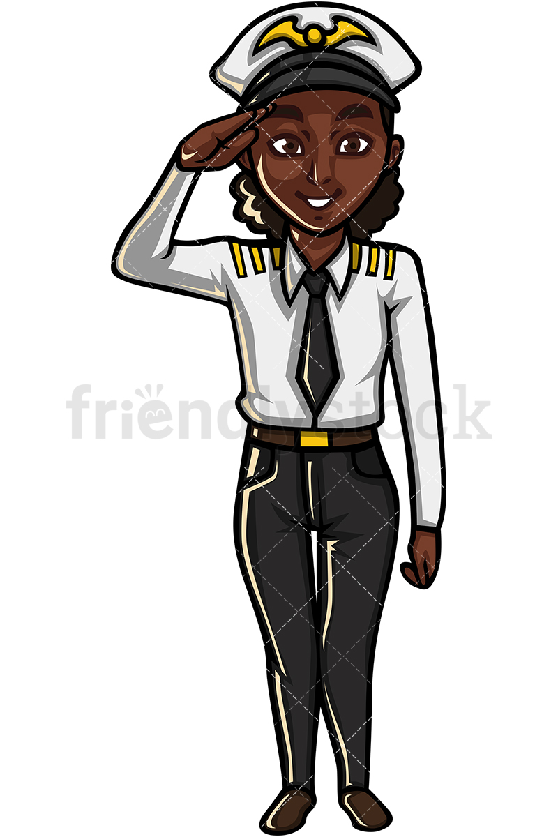 800x1200 Black Female Pilot Cartoon Vector Clipart