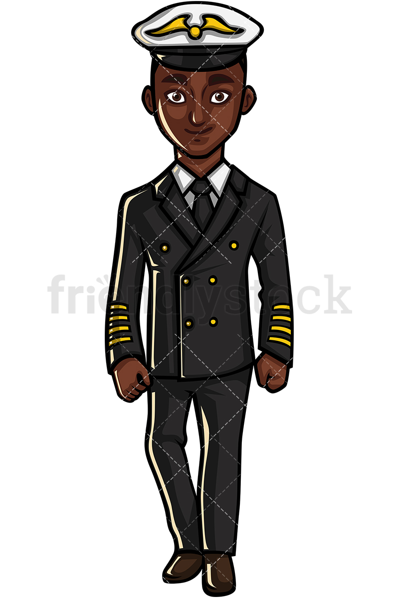 800x1200 Commercial Airline Black Pilot Cartoon Vector Clipart