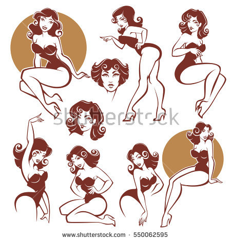450x470 Pin Up Girl Vector Group With Items