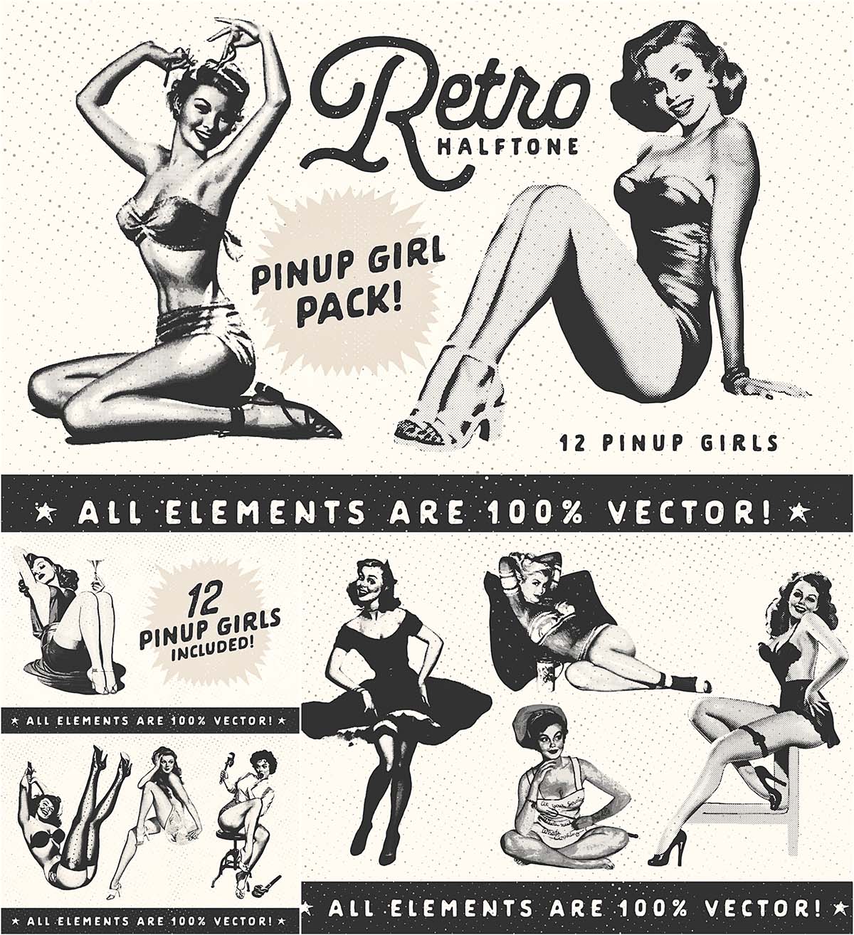 Retro Halftone Pinup Girl Set Free Download 1200x1314 Retro Halftone Pinup Girl Set Free Download