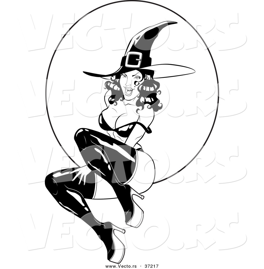 1024x1044 Vector Of A Pin Up Girl Witch In Front Of Full Moon