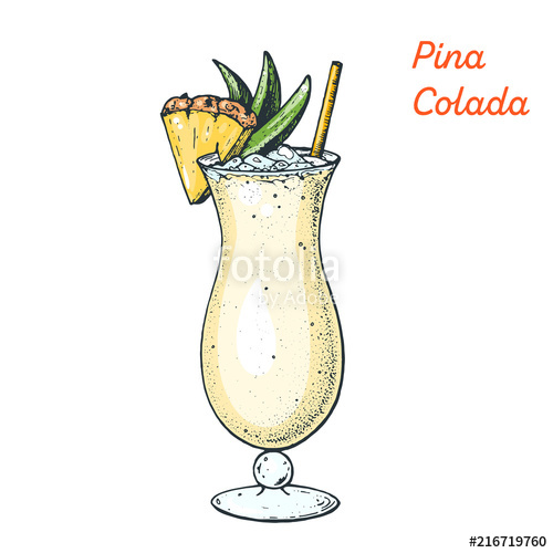 500x500 Pina Colada Cocktail Illustration Alcoholic Cocktails Hand Drawn