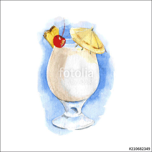 500x500 Pina Colada Cocktail In Glass Watercolor Illustration Vector