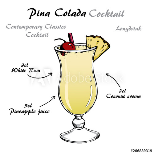 500x500 Vector Illustration Of Alcoholic Cocktail Pina Colada Retro Hand