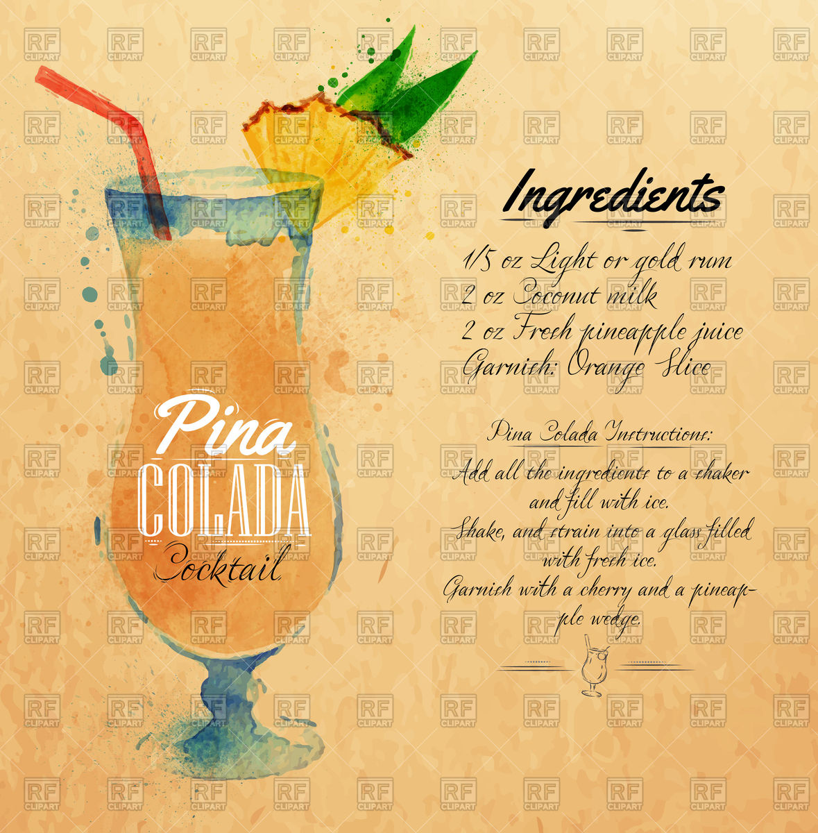 1179x1200 Watercolor Glass Of Pina Colada Cocktails, Ingredients Beverage
