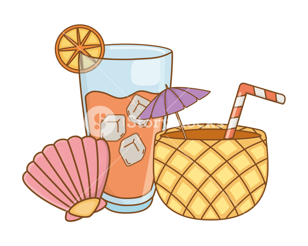 1000x800 Summer Time With Beverage Pina Colada Shell Cartoon Flay Style