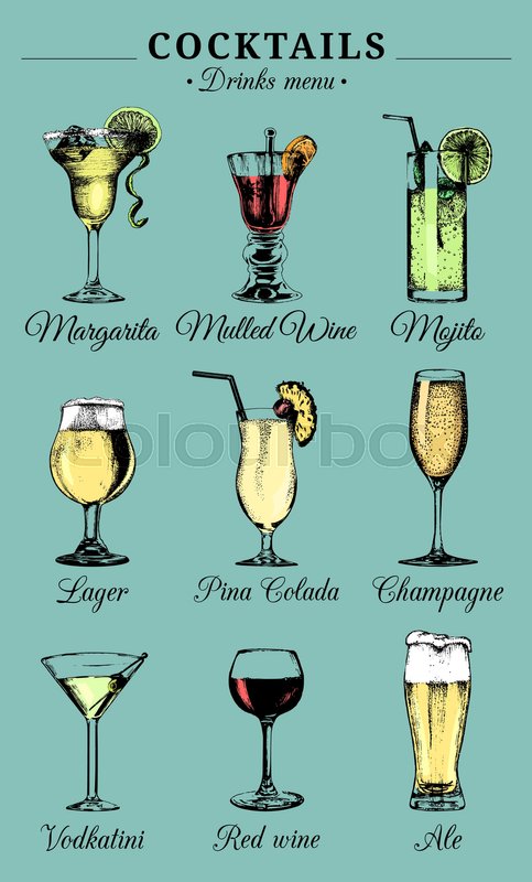 483x800 Hand Sketched Alcoholic Beverages And Stock Vector Colourbox
