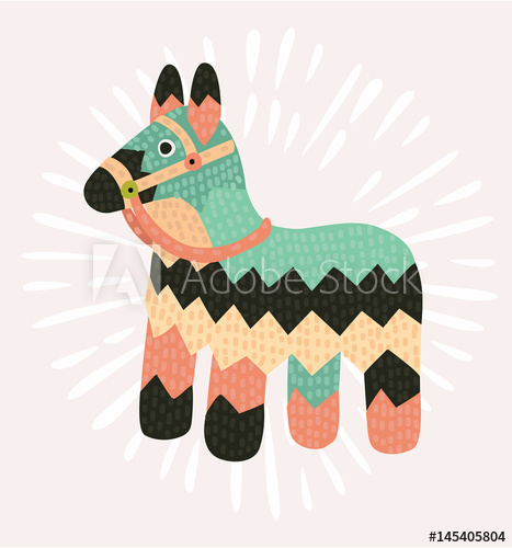 467x500 Child Playing Pinata, Vector Illustration