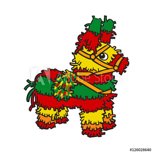 500x500 Traditional Mexican Brightly Colored Striped Pinata, Sketch Style