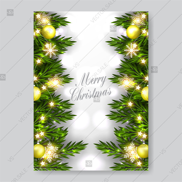 Fir Pine Branch Merry Christmas Party Invitation Vector Template 600x600 Fir Pine Branch Merry Christmas Party Invitation Vector Template