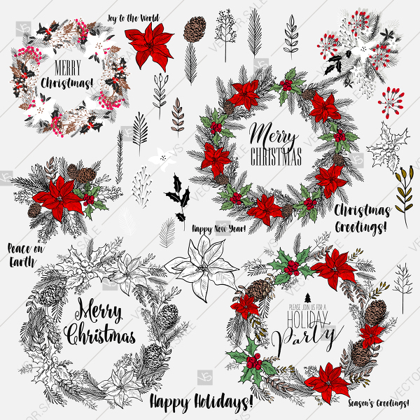 Christmas Holiday Vector Clipart Floral Elements Poinsettia Fir 600x600 Christmas Holiday Vector Clipart Floral Elements Poinsettia Fir