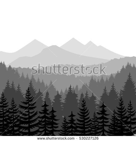 450x470 Pine Forest And Mountains Vector Backgrounds Panorama Taiga