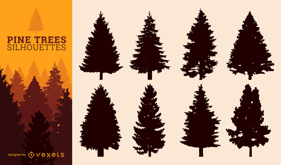 900x529 Pine Tree Silhouette Set
