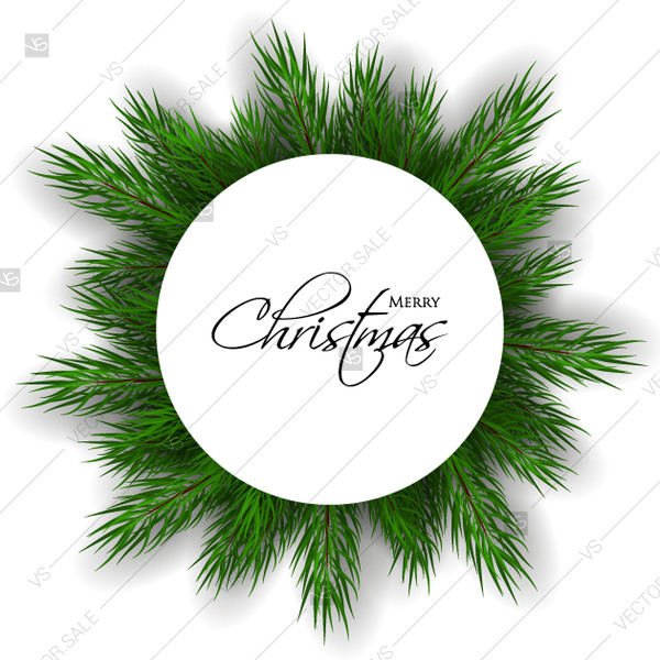 600x600 Merry Christmas Greeting Card With Green Fir Tree Branch Vector