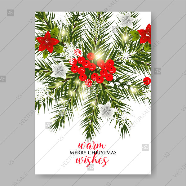 600x600 Red Poinsettia Fir Pine Tree Branches Merry Christmas Vector Clip