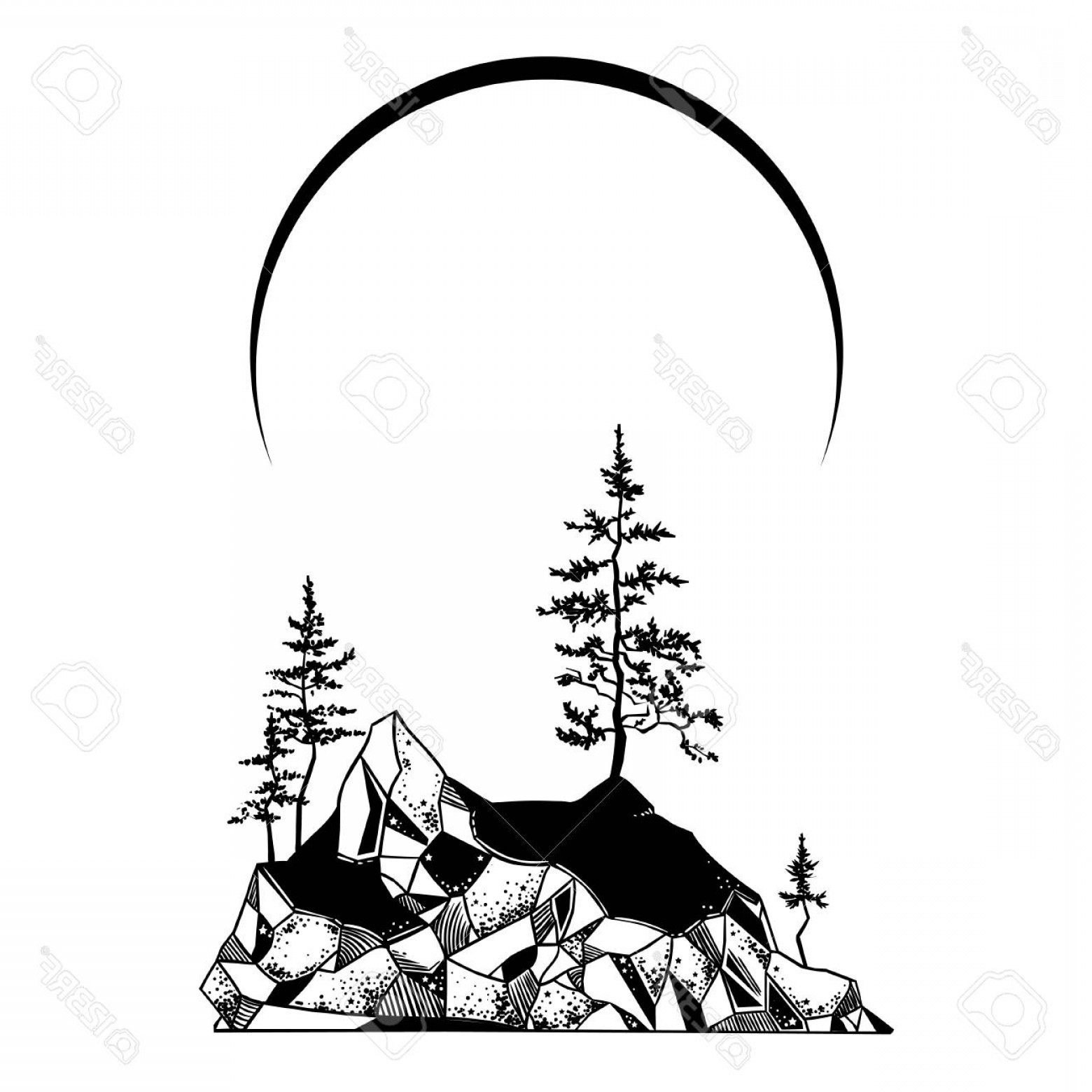 Photostock Vector Mystic Island Landscape With Pine Trees 1560x1560 Photostock Vector Mystic Island Landscape With Pine Trees