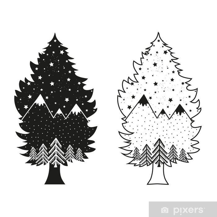 700x700 Vector Set Illustration With Black And White Tree Silhouettes