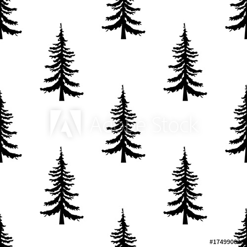 500x500 Pine Tree Seamless Pattern On White Background Simple