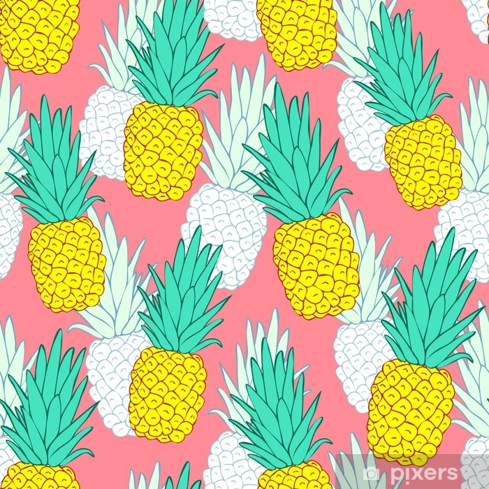 700x700 Tropical Seamless Pattern With Exotic Pineapples Red Background