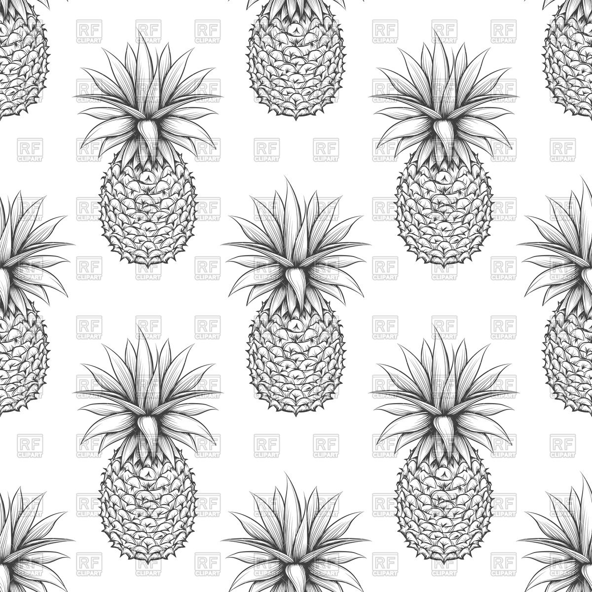 Black And White Seamless Pattern With Hand Drawn Pineapple Vector 1200x1200 Black And White Seamless Pattern With Hand Drawn Pineapple Vector