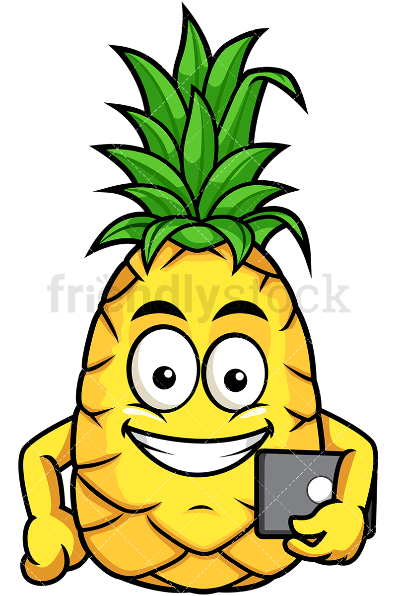 800x1200 Pineapple Holding Tablet Cartoon Vector Clipart
