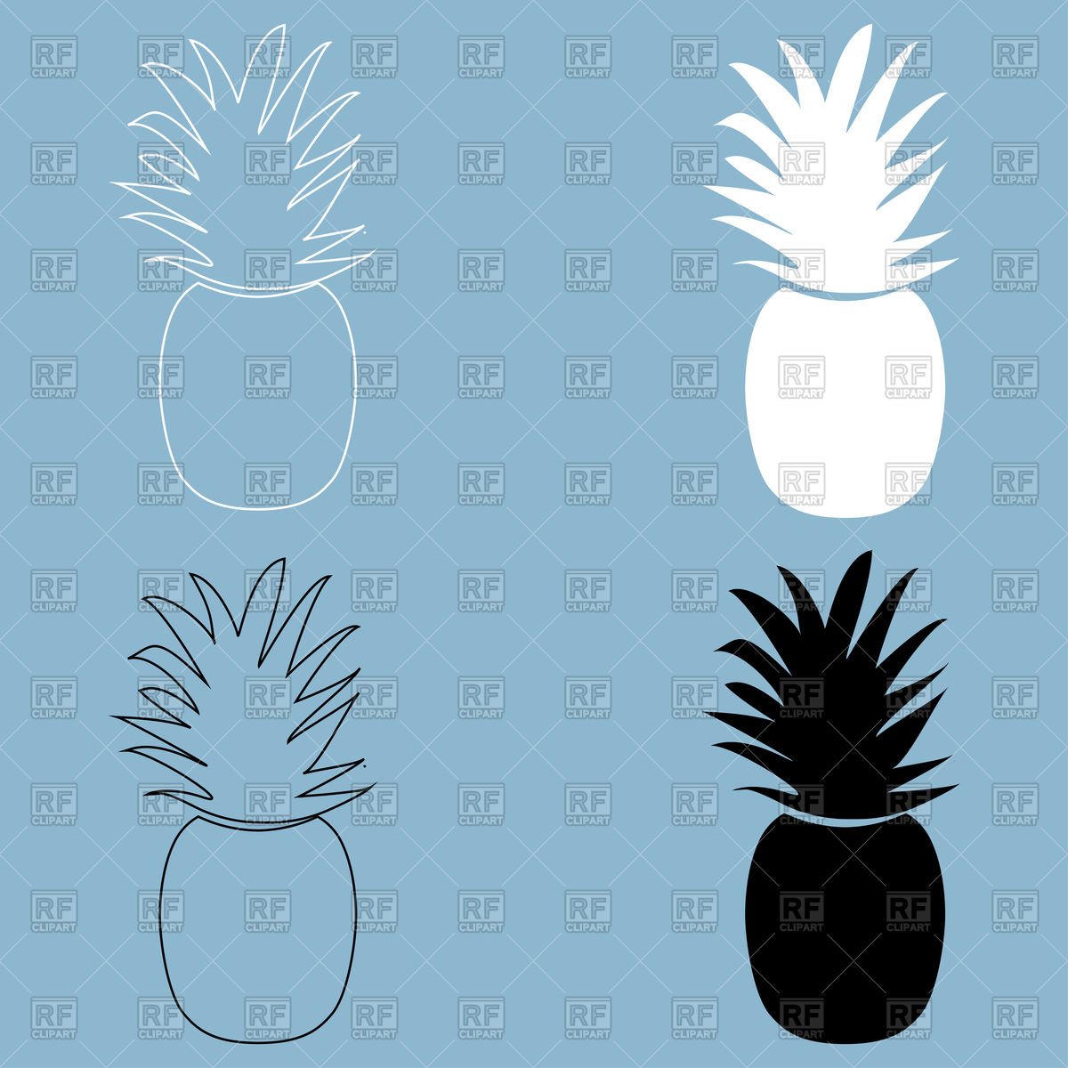 1200x1200 Pineapple Black And White Color Icon Vector Image Of Food