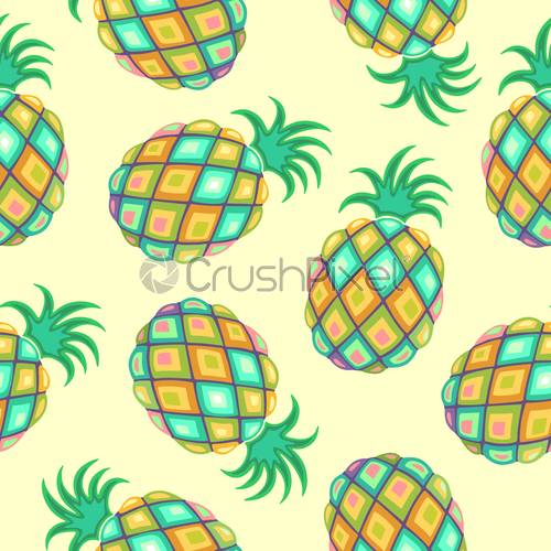 500x500 Pineapple Pastel Colors Seamless Pattern Vector Design, Stock