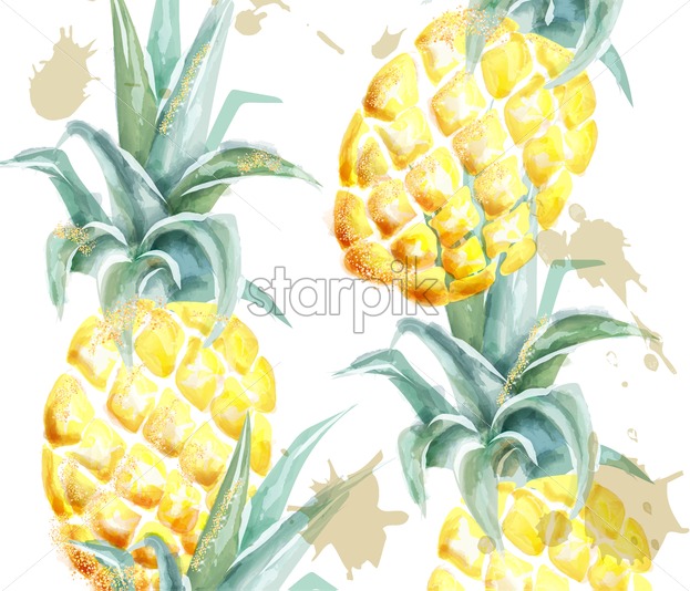 623x534 Pineapple Pattern Vector Watercolor Tropic Fruits With Glitter