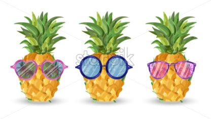 416x235 Pineapple Pattern Vector Cartoon Style Funny Fruits With Glasses