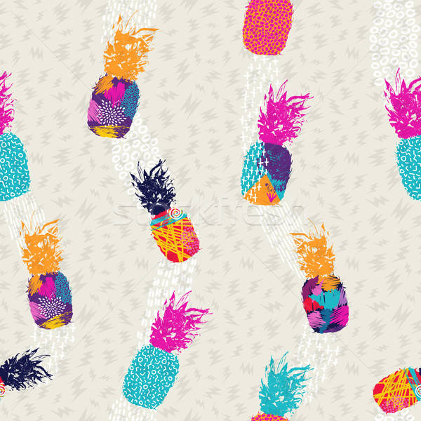 600x600 Pineapple Pattern Background In Color Art Style Vector