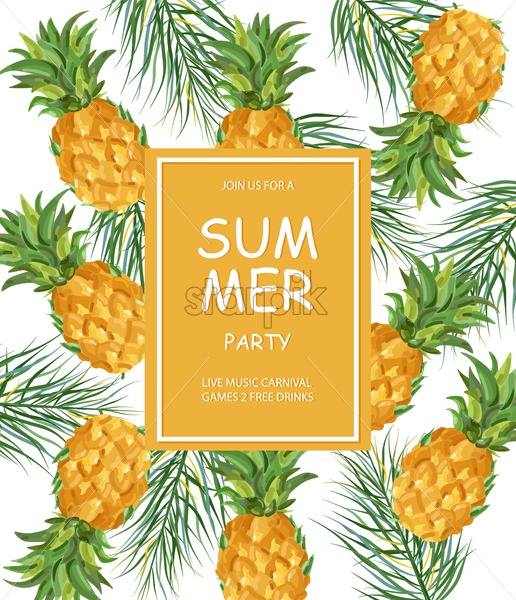 516x600 Summer Pineapple Pattern Vector Fresh Fruits Tropic Poster Starpik