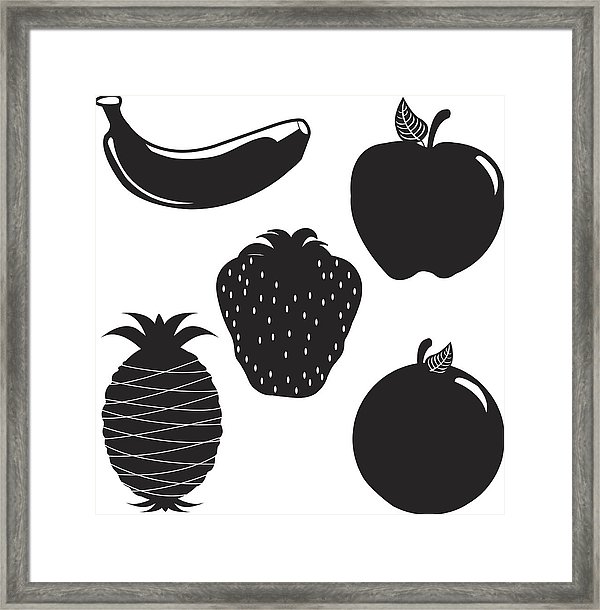 600x610 Apple Banana Orange Strawberry Pineapple Silhouette Vector Framed