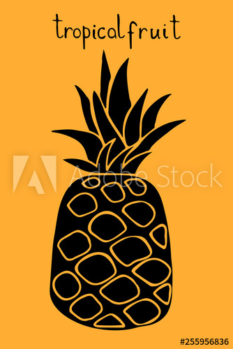 334x500 Vector Illustration Of Pineapple Black Silhouette Of Tropical