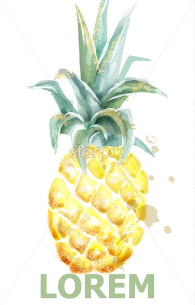 383x600 Pineapple Vector Watercolor Tropic Fruit With Glitter Isolated
