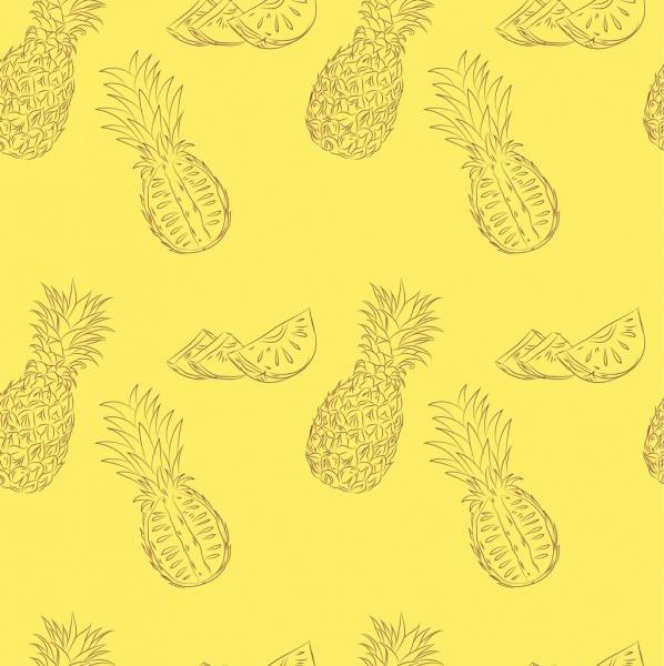 598x600 Pineapple Background Yellow Handdrawn Outline Free Vector In Adobe