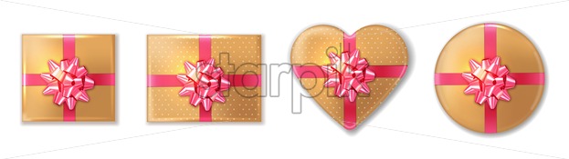 623x175 Golden Giftbox Set With Pink Bow Vector Realistic Product
