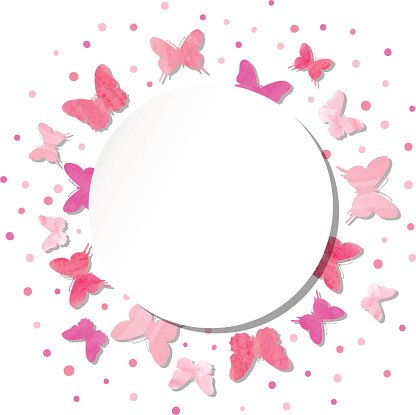 416x415 Round Vector Illustration With Watercolor Pink Butterflies Stock