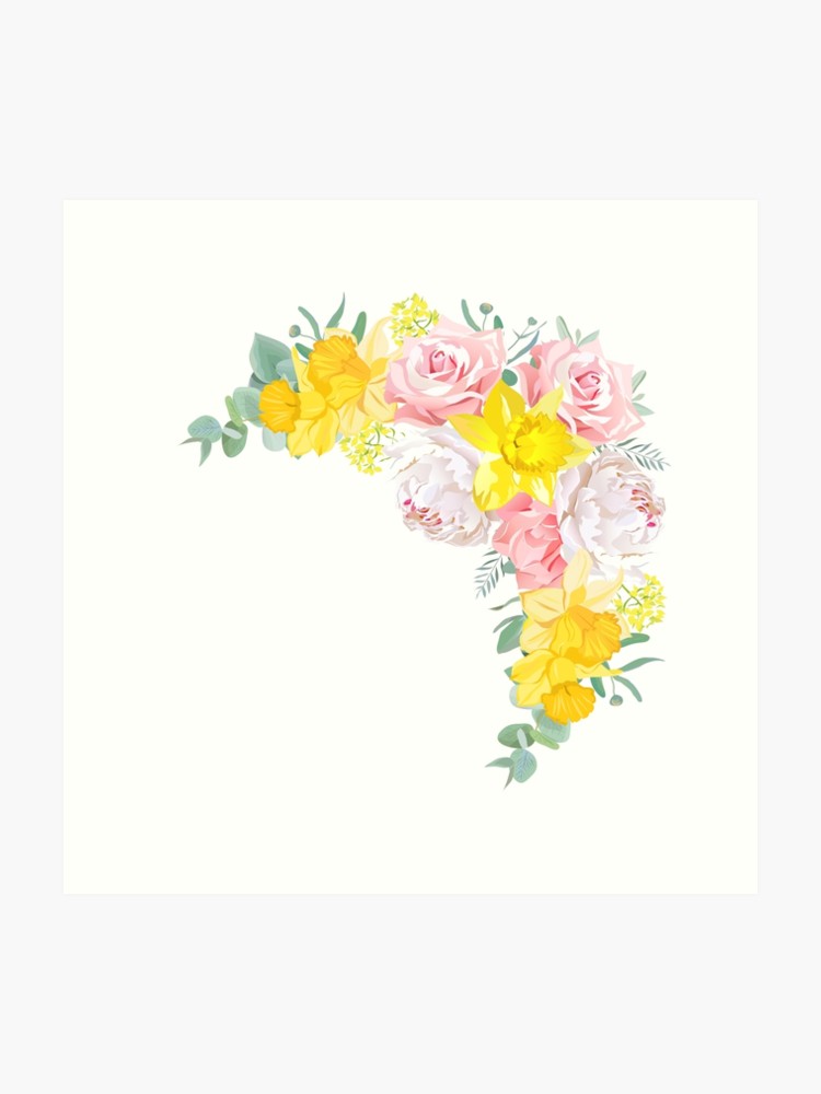 750x1000 Happy Bright Floral Vector Frame With Peony, Rose, Narcissus