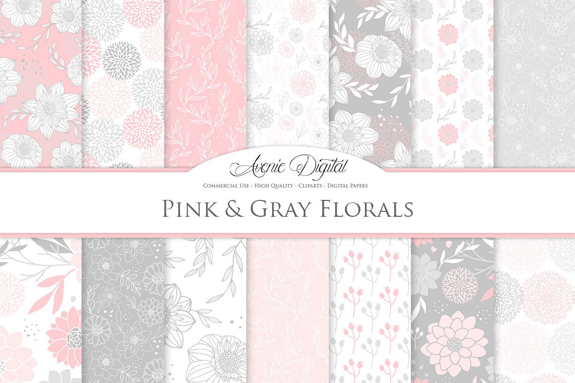1158x772 Pink And Gray Floral Vector Patterns