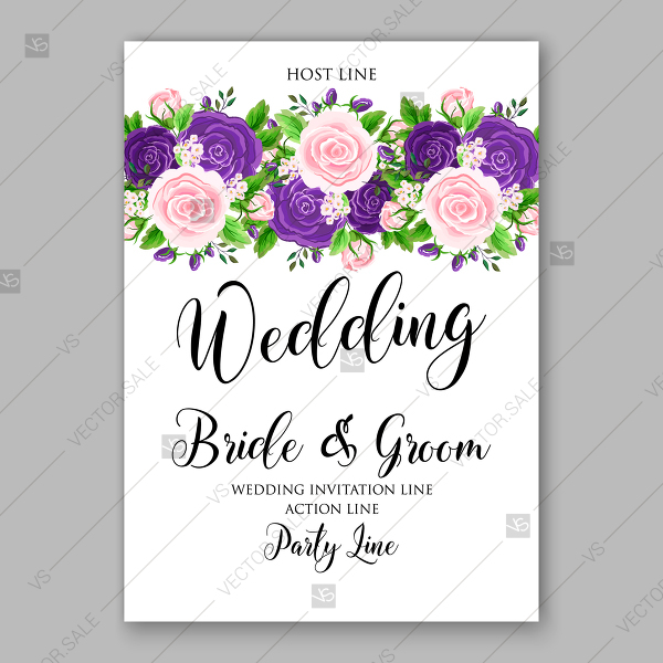 600x600 Wedding Invitation Card Template Purple Pink Rose Greenery Floral