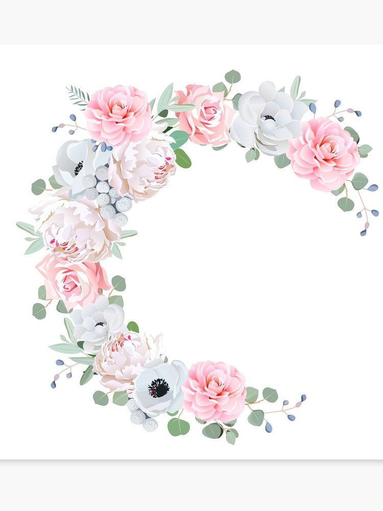 750x1000 Delicate Floral Vector Round Frame With Peony, Rose, Camellia
