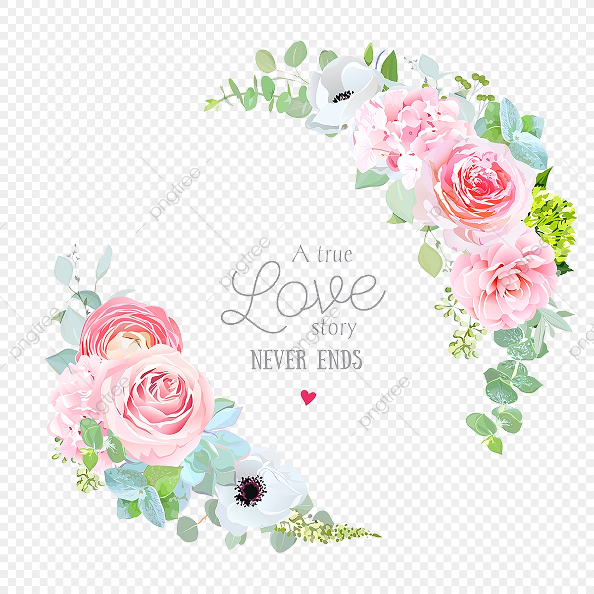 1200x1200 Floral Vector Round Frame With Pink Rose Hydrangea Camellia White