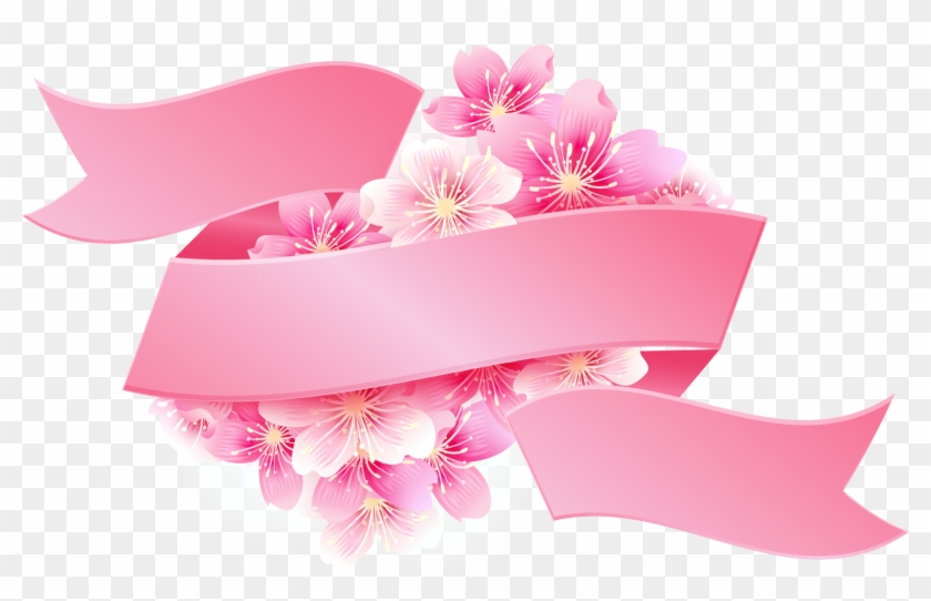 840x542 Pink Ribbon With Flowers Png Image