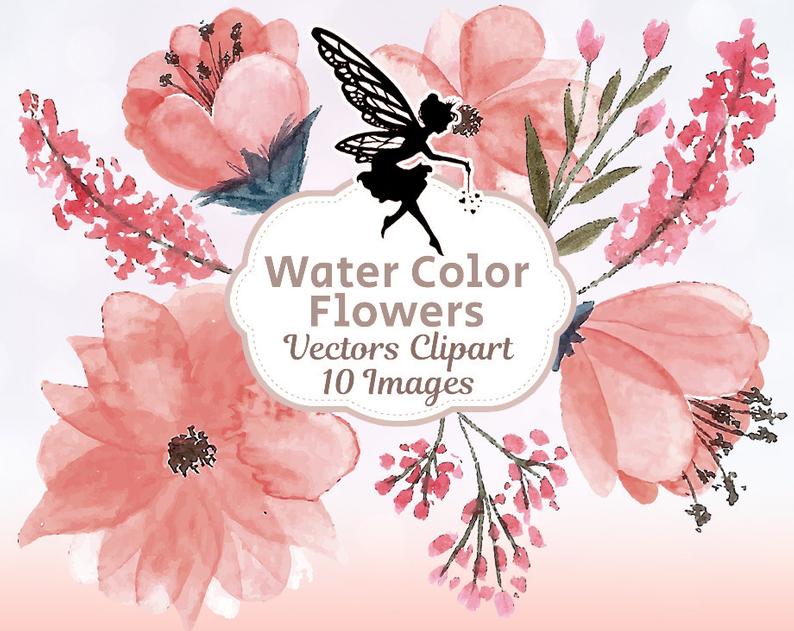 794x631 Water Color Pink Flowers Vector Pack Png Etsy