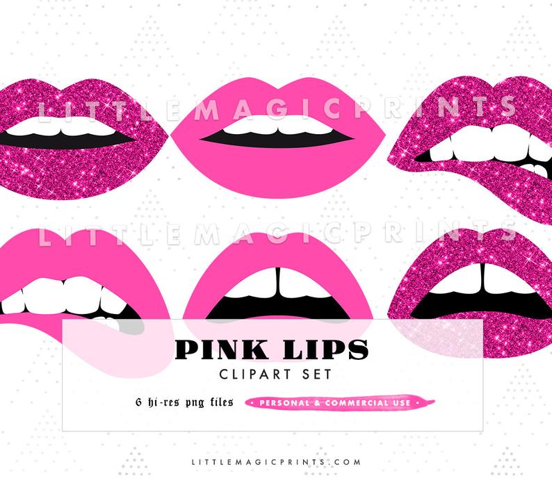 794x688 Pink Lips Clipart Set V Day Pink Glitter Vector Lips Set Etsy