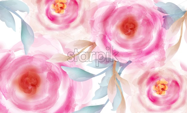 623x376 Watercolor Pink Roses With Golden Glitter Vector Invitation Card