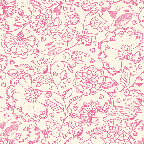500x500 Pink Outlines Flower Seamless Pattern Vector Free Download
