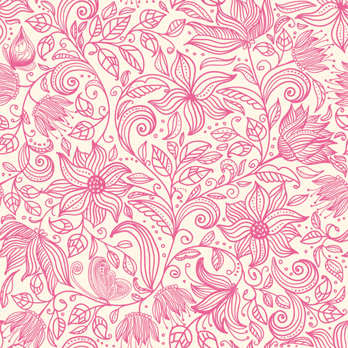 500x500 Pink Outlines Flower Seamless Pattern Vector Free Download